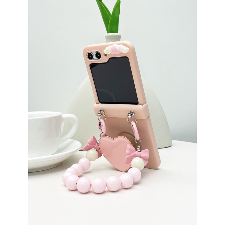 Thời Trang Bao Da Điện Thoại Màu Hồng Đính Hạt Dễ Thương Cho samsung galaxy z flip 5 4 3 zflip5 flip4 5g Ốp