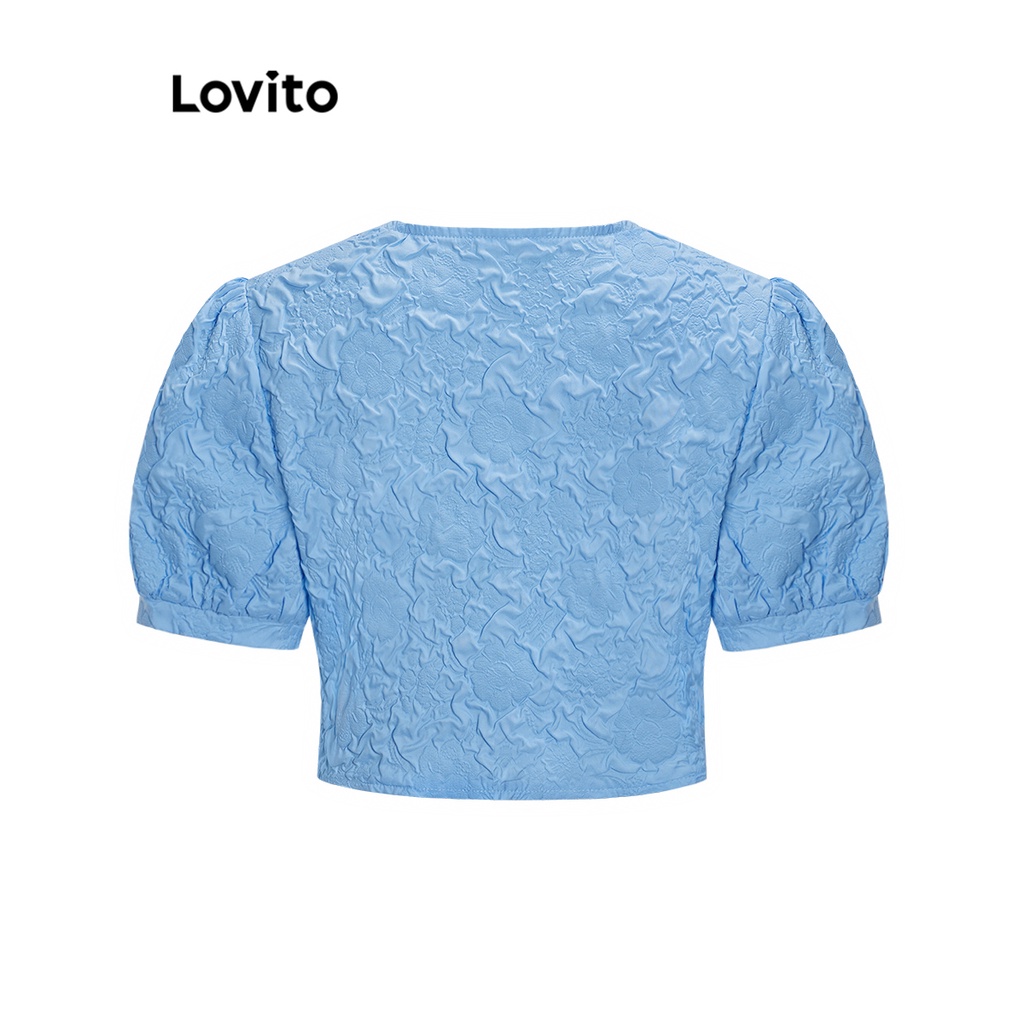Áo nữ Lovito phối nút trước họa tiết hoa LNE11090