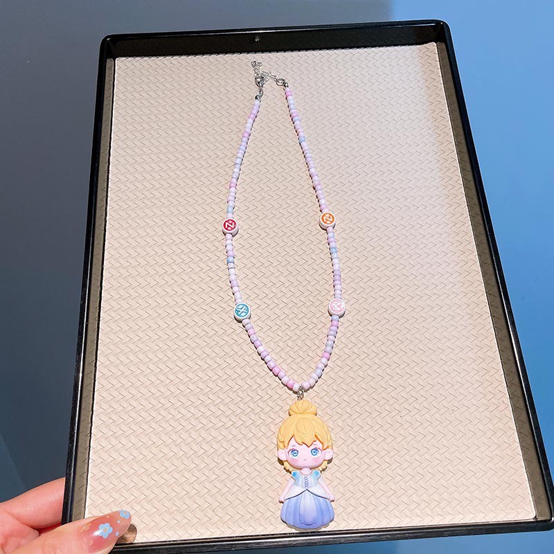 Vòng Cổ Xỏ Hạt Thủ Công Hình Công Chúa frozen / Nàng Tiên Cá Hoạt Hình Cho Bé Gái