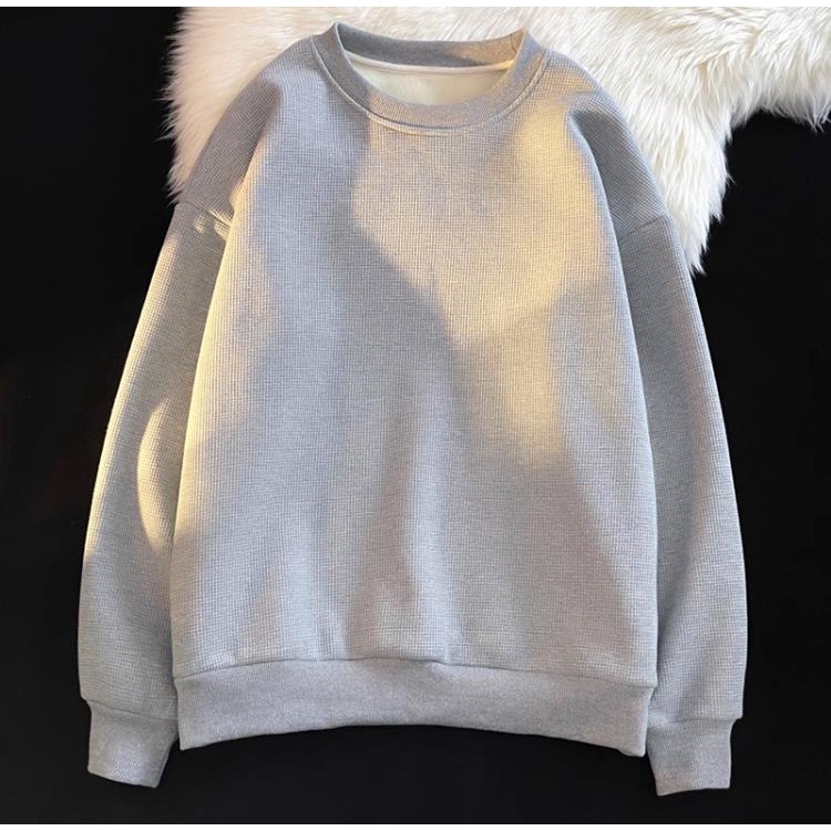 Áo Nỉ Tay Dài Dáng Rộng Màu Trơn Phong Cách Nhật Bản Thời Trang Cho Nam Và Nữ Size M-5XL
