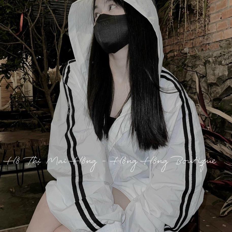 Áo khoác dù lửng croptop có nón phối viền rút dây unisex ulzzang nam nữ