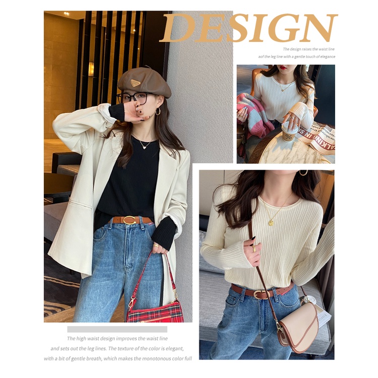 White bottoming shirt Women's Spring and Autumn inner round neck knitwear loose top new autumn and winter cashmere sweater MC pack WDQX