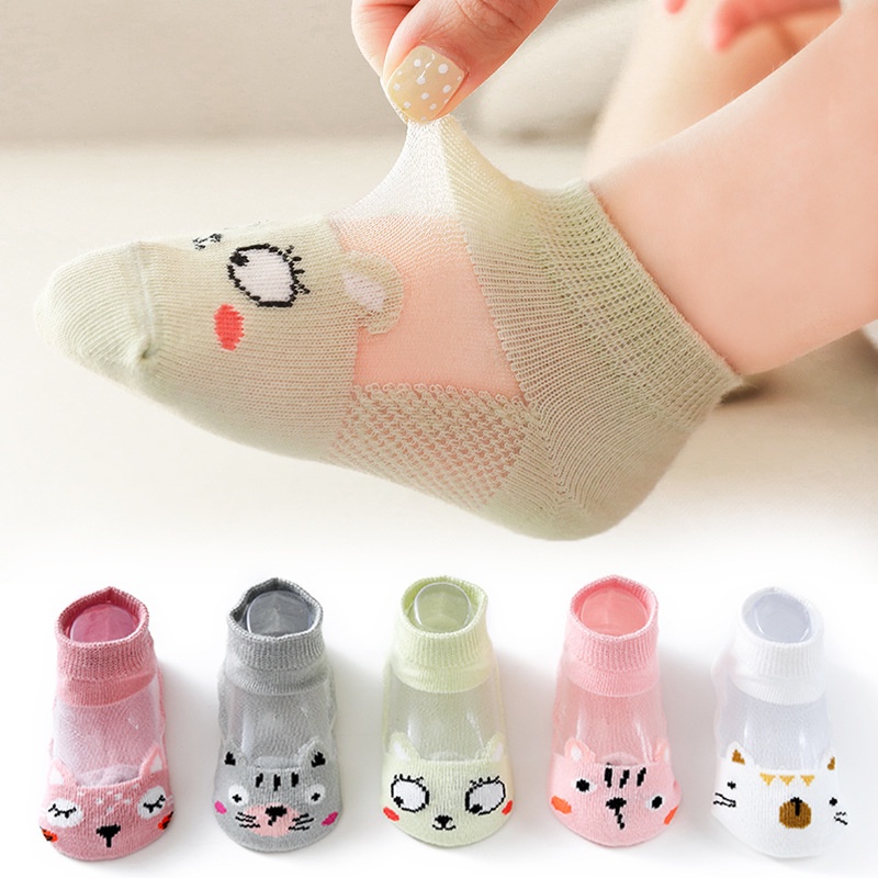 Dễ Thương Set 5 Cặp Vớ cotton Phối Lưới Mỏng Nhiều Màu Thời Trang Mùa Hè Cho Bé Sơ Sinh