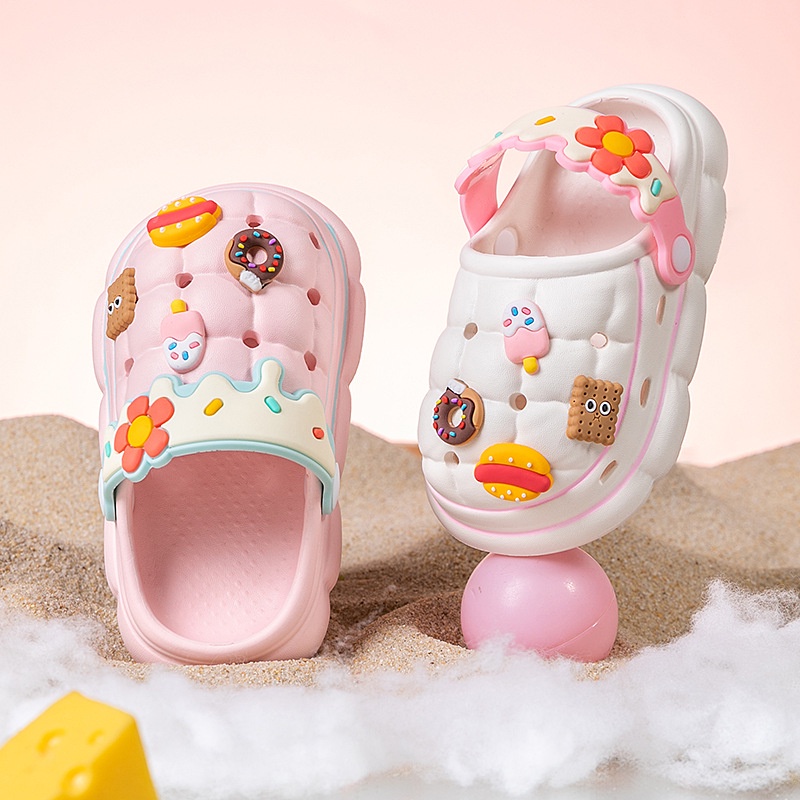 Giày Crocs EVA Gọn Nhẹ Đục Lỗ Hình Hoa Dễ Thương DIY Cho Bé Trai Bé Gái Sơ Sinh Đi Biển