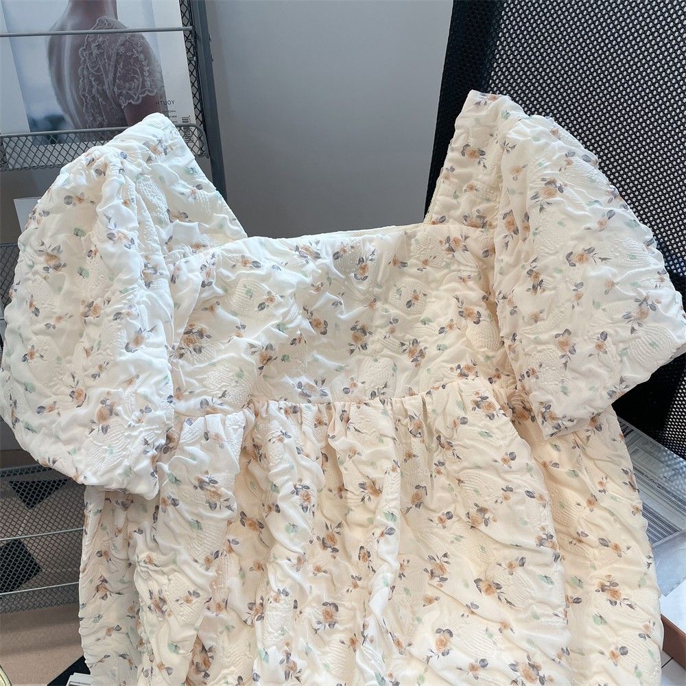 Áo sơ mi nữ hoa pháp ngọt ngào dễ thương cổ vuông tay ngắn peplum top