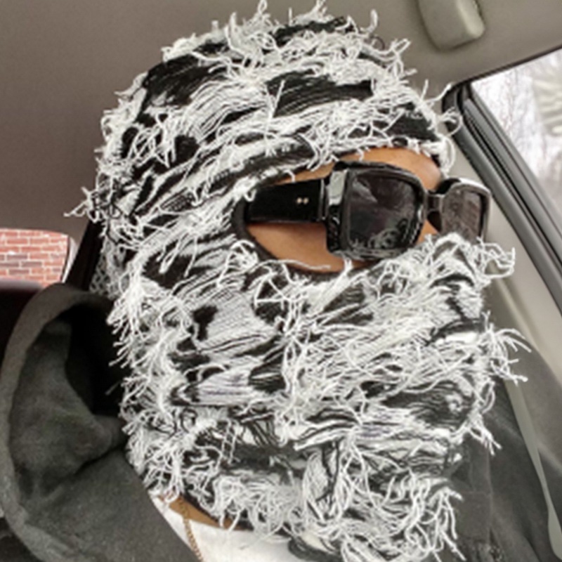 Mũ Len Che Mặt Giữ Ấm Họa Tiết Rằn Ri Vui Nhộn Cho Nam Và Nữ