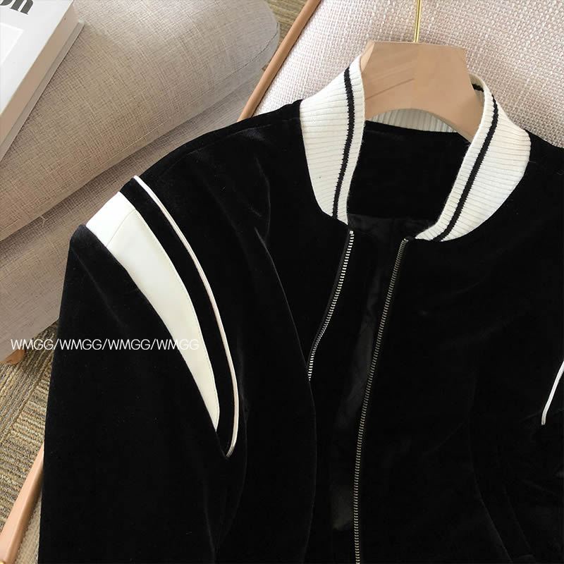 Áo Khoác Bóng Chày Tay Dài Vải Nhung Màu Sắc Tương Phản Phong Cách Mỹ Thời Trang Xuân Thu 2023 Cho Nữ