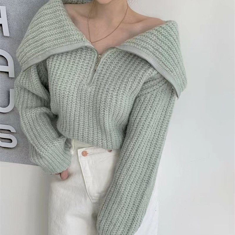 Áo Sweater Trơn Tay Dài Dáng Rộng Phong Cách Thời Trang Retro