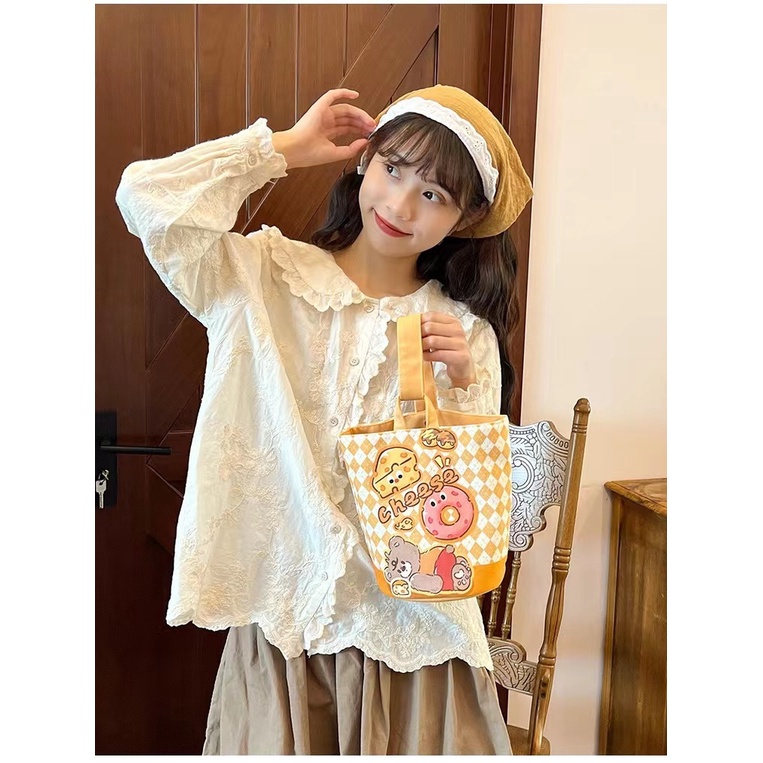 Túi xách gấu cheese nữ túi xách nhỏ dễ thương sinh viên hộp ăn trưa túi đi chơi tạp phẩm túi xách