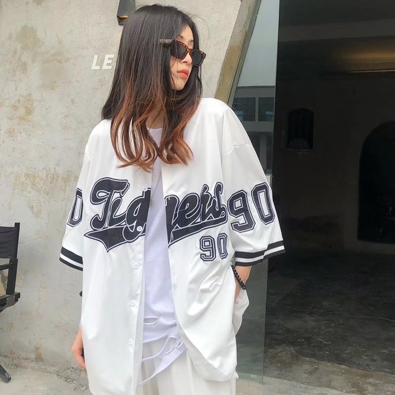 Áo Khoác Bóng Chày Ngắn Tay Form Rộng Phong Cách Năng Động Trẻ Trung Dành Cho Nữ