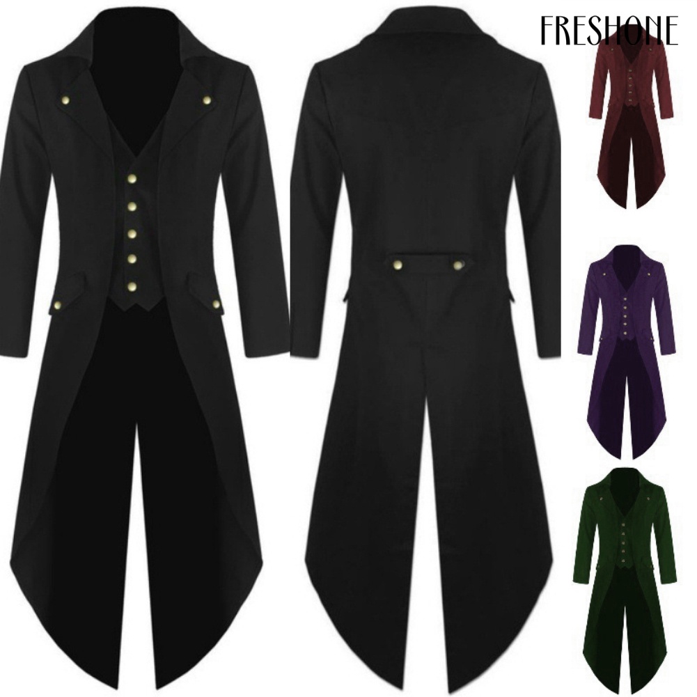 Đàn ông thời trung cổ phục hưng cosplay trang phục màu rắn áo khoác đồng phục tuxedo dài