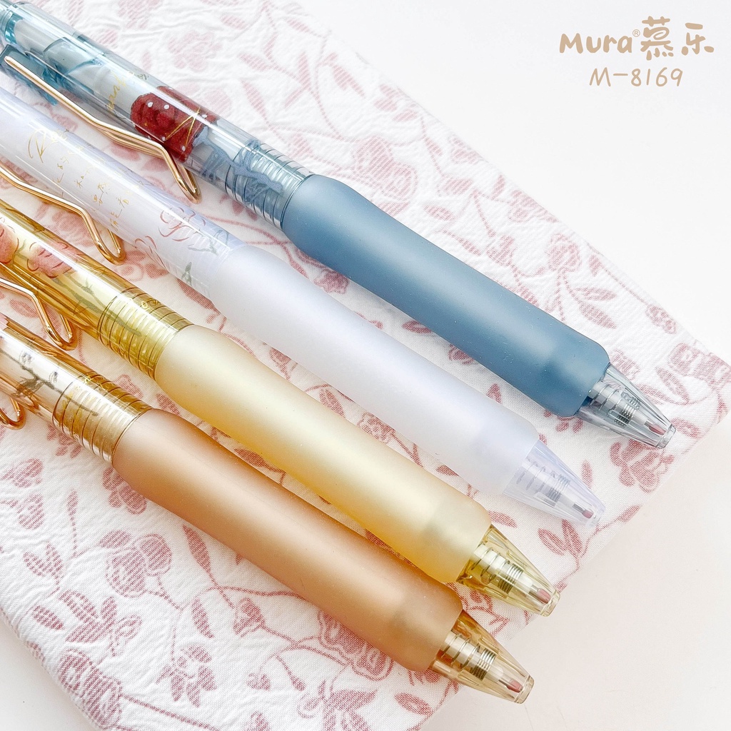 Bút Gel Đen Bấm MURA Ngòi Kim 0.5 mm; có Thanh Cài Red Rosie