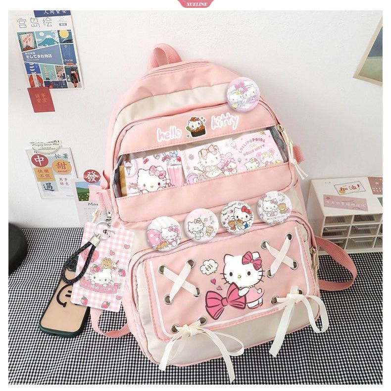 Sanrio hello kitty melody kulomi ba lô dung lượng cao phim hoạt hình không thấm nước túi máy tính xách tay nữ anime thiết bị ngoại vi cô gái túi đi học [zxl]