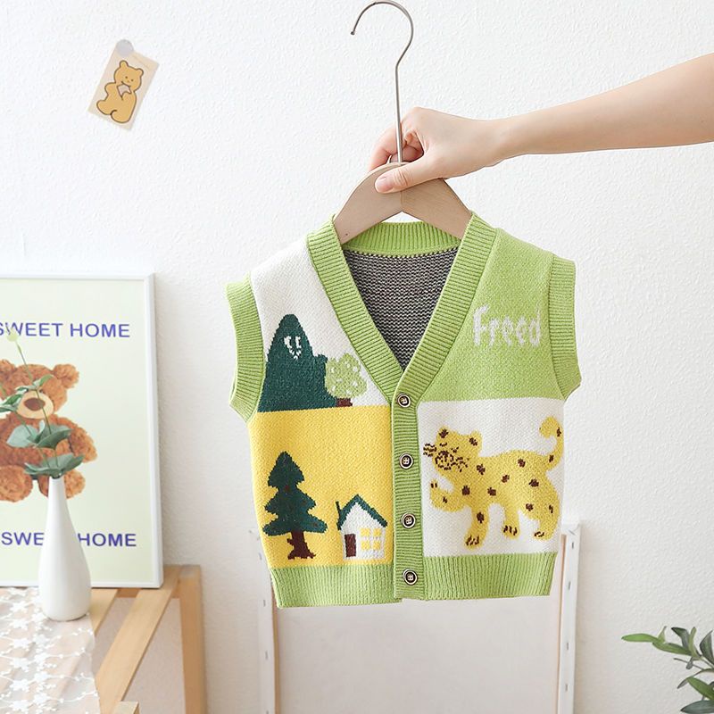 Áo Sweater Dệt Kim Sát Nách In Hoạt Hình Thời Trang Xuân Thu 2023 Cho Bé Trai