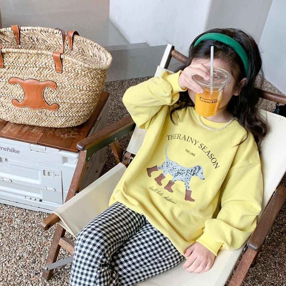 Áo len dài tay dành cho trẻ em mùa xuân và mùa thu mới giản dị thời trang áo len cô gái dễ thương hoạt hình áo cổ tròn