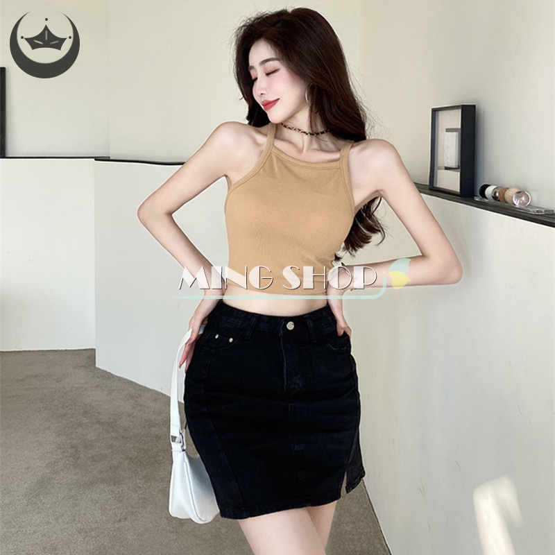 Áo Hai Dây Mùa Hè Màu Trơn Có Mút Đệm Ngực Cho Nữ