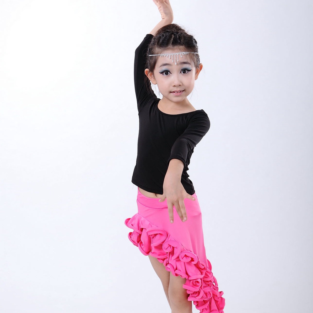 New latin three-piece suit trẻ em khiêu vũ đua xe phù hợp với thực hành váy mùa hè dài tay và tay ngắn cô gái kiểm tra váy tập thể dục quần áo