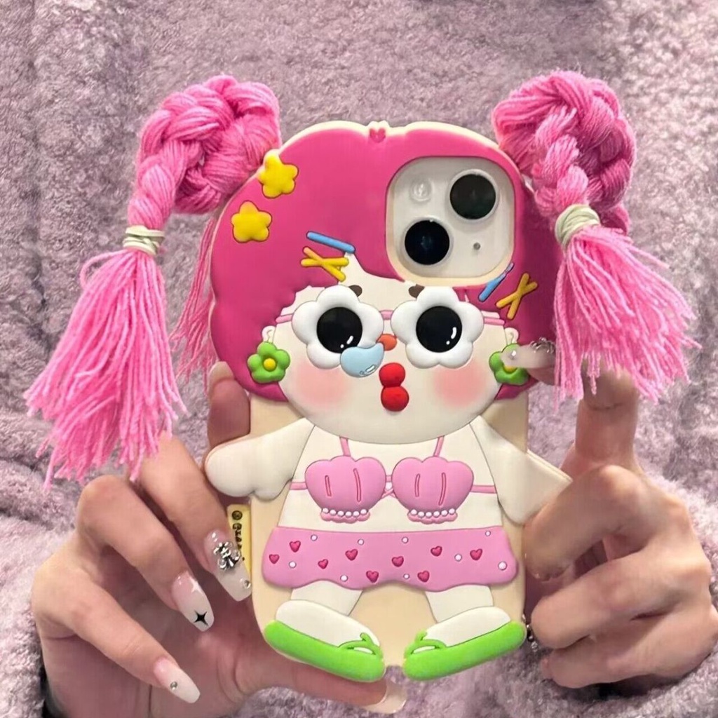 Hoạt Hình Ốp Điện Thoại Silicon Mềm Hình Cô Gái Bện 3d Cho iphone 11 / 12 / 13 / 14 / pro / max / promax / plus