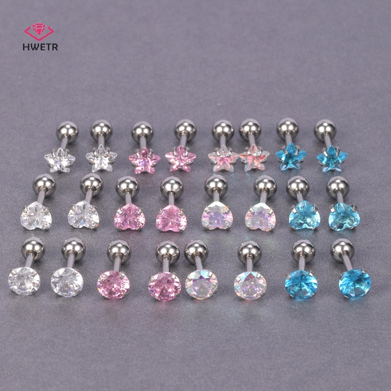 Khuyên tai HWETR kiểu mèo đính đá pha lê zircon thép không gỉ đơn giản thời trang dành cho nữ