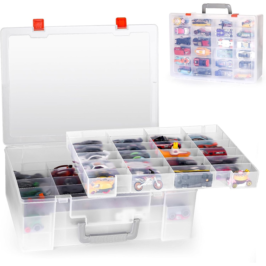 HOT WHEELS Toy organizer.72 ngăn. hộp lưu trữ đồ chơi tương thích với ô tô bánh xe nóng, ô tô hộp diêm, đồ chơi mini và búp bê nhỏ. hộp trưng bày lưu trữ đồ chơi với ba lớp khay có thể tháo rời qqw