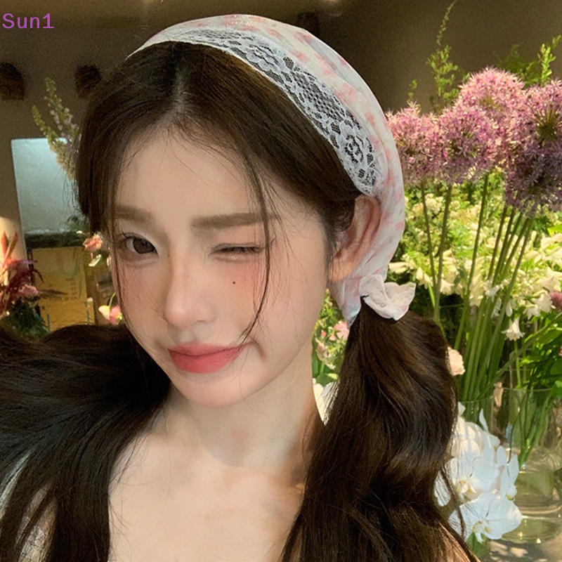 Sun1> khăn quàng cổ hình tam giác ren hoa kiểu pháp cô gái hàn quốc in khăn xếp lolita khăn lụa băng đô phụ kiện tóc tốt
