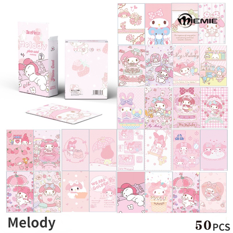 50 cái / hộp thẻ sanrio lomo 57x86mm kuromi melody cinnamoroll pochacco bưu thiếp thẻ laser ngoại vi