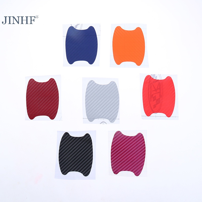 Jinhf 4 cái / bộ nhãn dán cửa ô tô sợi carbon chống trầy xước