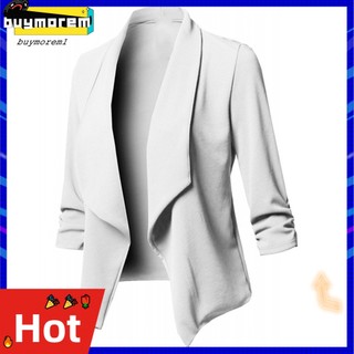 Buym nữ công sở màu sắc mỏng vừa vặn blazer ve áo mở phía trước áo khoác ngắn