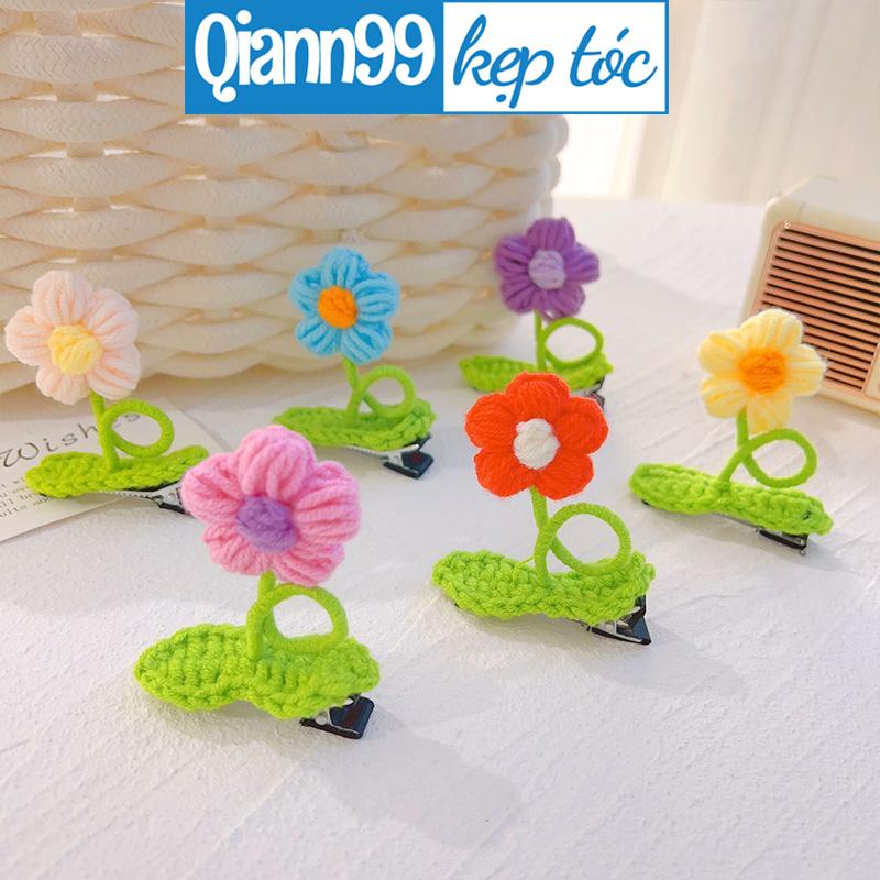 💓Qiann💓Kẹp tóc hoa dễ thương và ngọt ngào Kẹp tóc len dệt kim Kẹp mỏ vịt sáng tạo