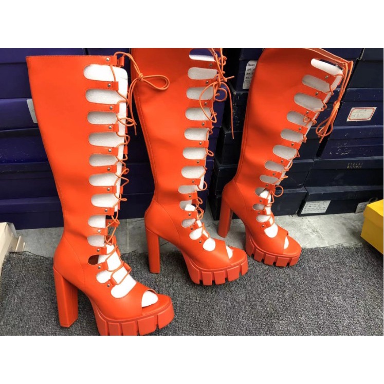 Âu mỹ phongách mới mô hình thời trang sàn catwalk nền tảng chống thấm nướhộp đêm sexy siêu caoót dàyót dày 14cm cross laced-up sandals boots