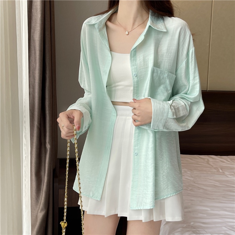 Áo Sơ Mi Chống Nắng Tay Dài Dáng Rộng Màu Trơn Thời Trang Mùa Hè Mới Cho Nữ