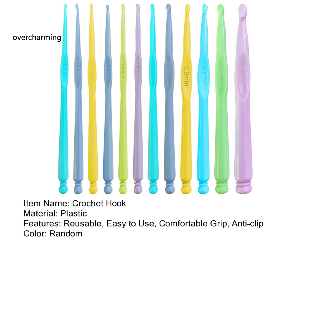 Bộ 12 Cây Kim Móc Len Tay Cầm Dài Màu Sắc Ngẫu Nhiên