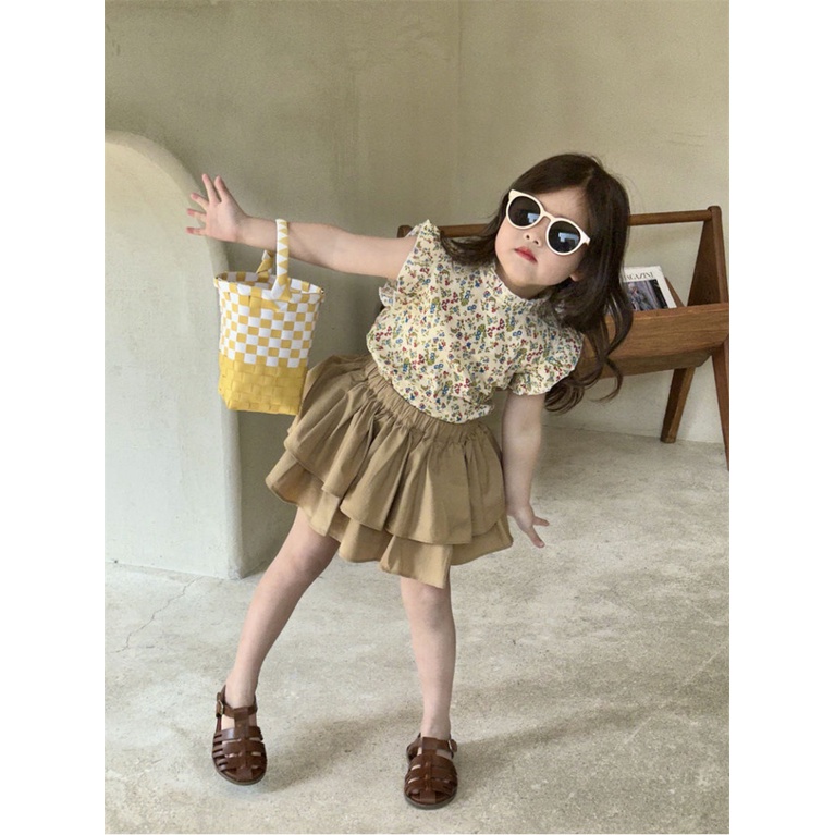 Hàng Mới Về Set Áo Sơ Mi Ngắn Tay + Quần Short In Hoa Phong Cách Hàn Quốc Thời Trang Mùa Hè Cho Bé Gái