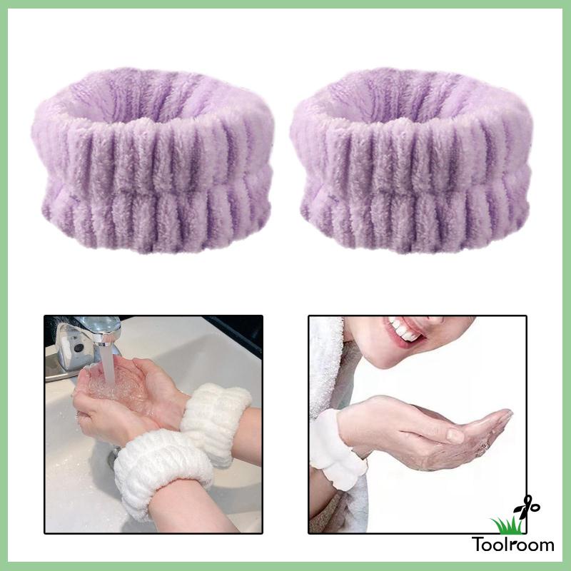 Set 2 Băng Đeo Cổ Tay Rửa Mặt Bằng Sợi Nhỏ Cho Nữ