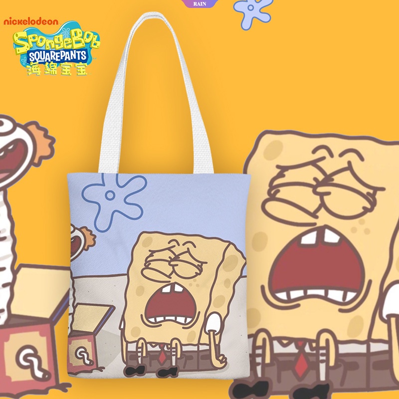 Túi Xách Đeo Vai Vải Canvas In Hoạt Hình SpongeBob Patrick Ngôi Sao Đơn Giản Ngọt Ngào Cho Nữ [RAIN]