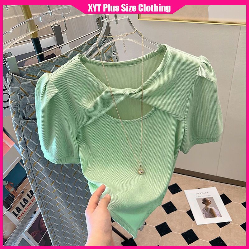 Áo Thun Mùa Hè Tay Ngắn Bồng Màu Xanh Lá Dễ Thương Xinh Xắn Cho Nữ Có Size M-4XL 40-100kg Thời Trang 2023