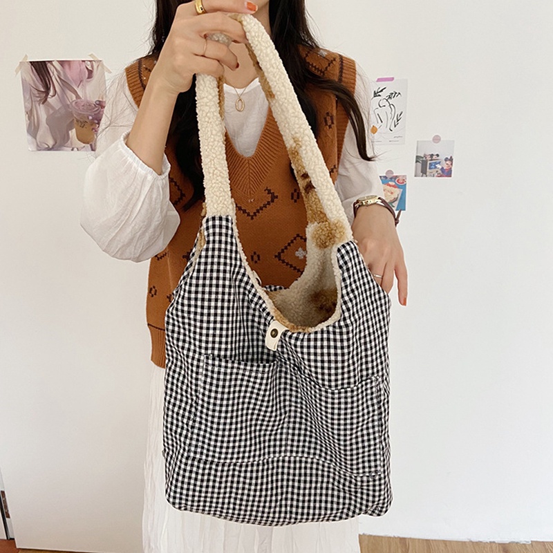 Fancy Túi Tote Đeo Vai Bằng Vải Bông Mềm Mại Sức Chứa Lớn Hình Gấu Dễ Thương Giữ Ấm Cho Nữ