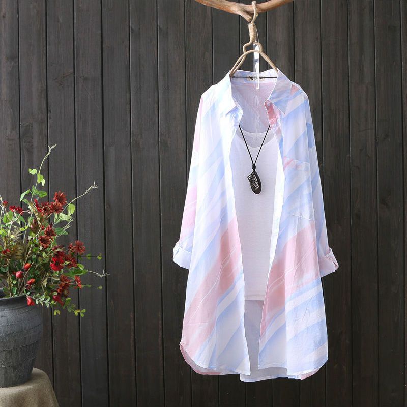 Áo Sơ Mi Chiffon Dài Tay Chống Nắng Dáng Rộng In Họa Tiết Phong Cách Mới Cho Nữ