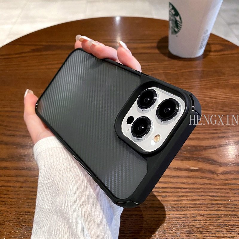 Carbon fiber patterned phone case suitable for iPhone 14 15 13 12 11 Pro Max four corner impact protection X XR XS 7 8 Plus shockproof case