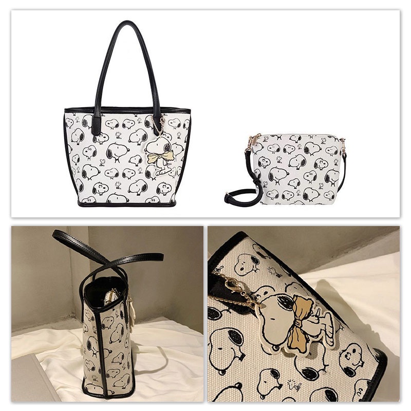 MISCHA Túi Xách Đeo Vai In Hoạ Tiết Snoopy Đơn Giản Xinh Xắn Thời Trang Dành Cho Nữ