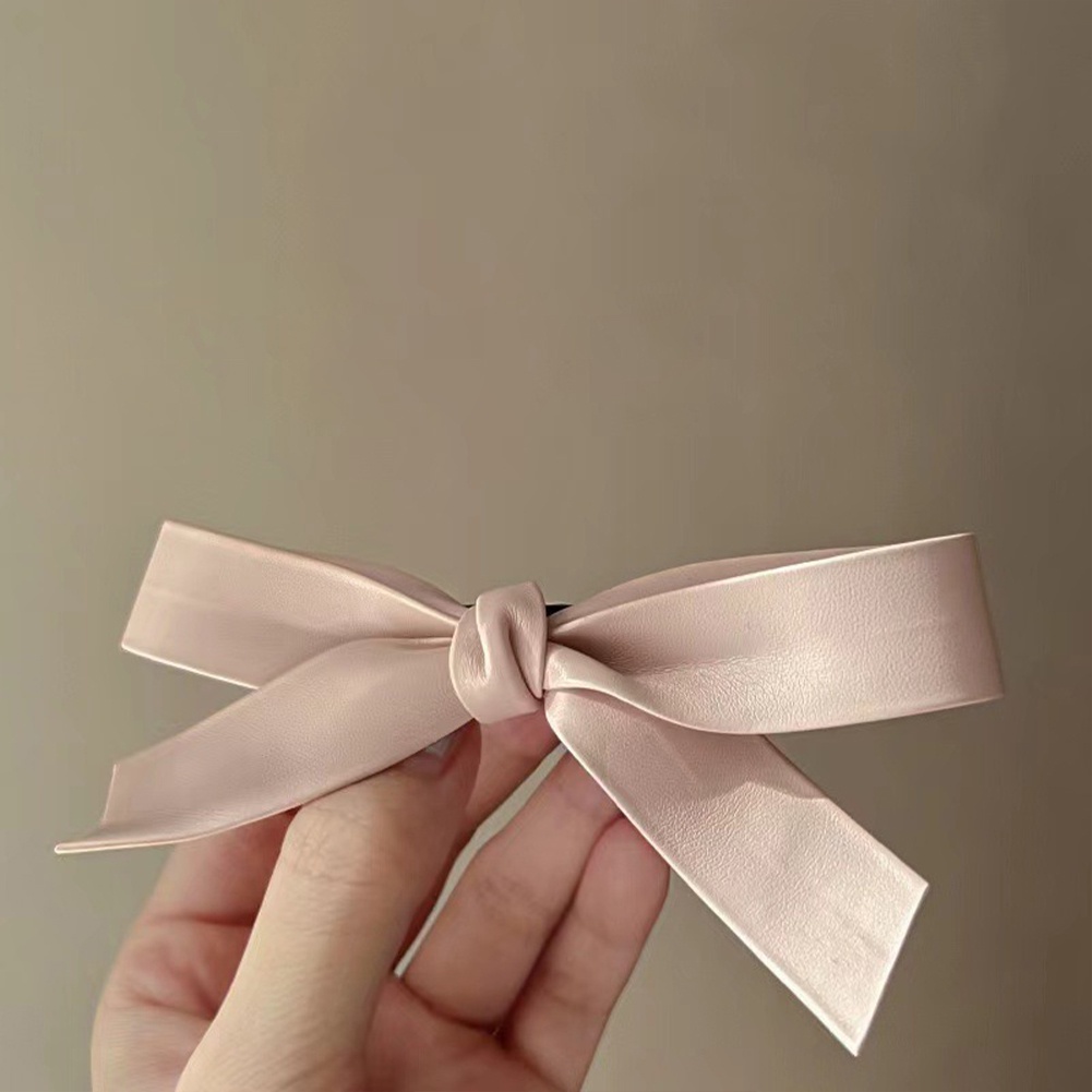 Kẹp Tóc Nơ To Bằng PU Màu Trơn Phong Cách Hàn Quốc Ngọt Ngào Mùa Hè