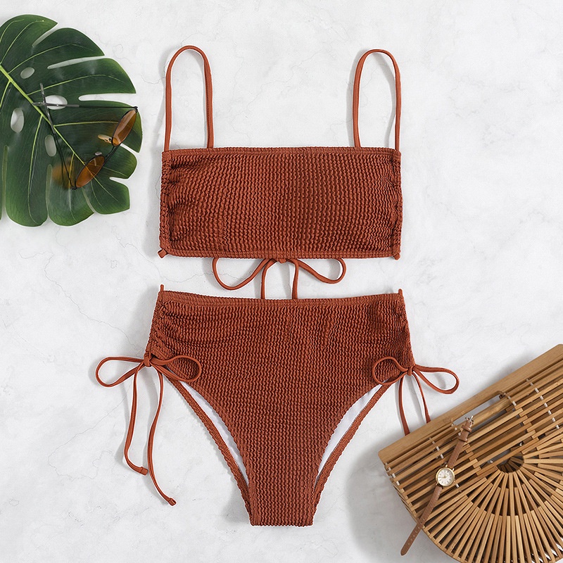 Bộ Đồ Bơi Bikini Hai Dây Lưng Cao Màu Trơn Gợi Cảm Hàng Mới Dành Cho Bạn Nữ