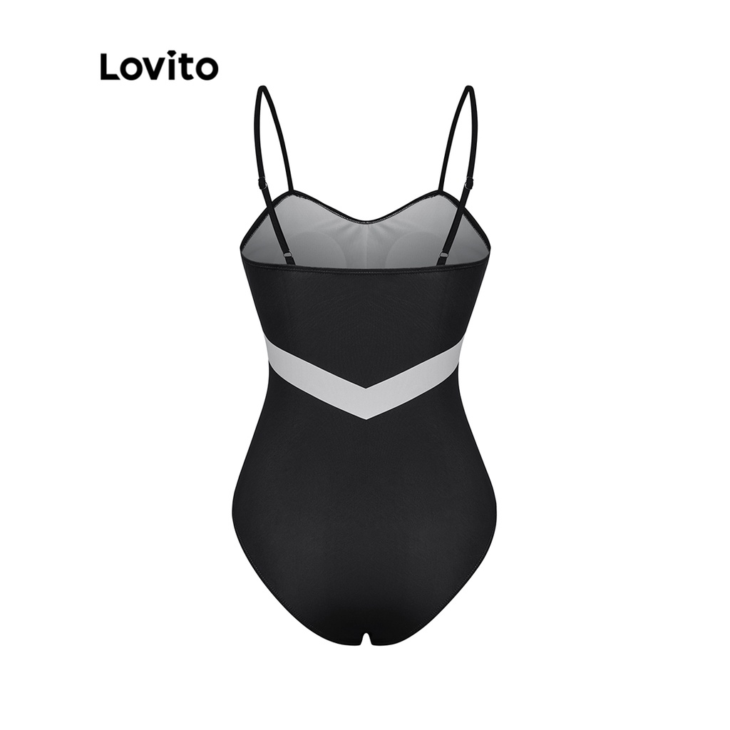 Đồ bơi một mảnh Lovito khối màu hình học cơ bản cho nữ L48AD014 (màu đen)
