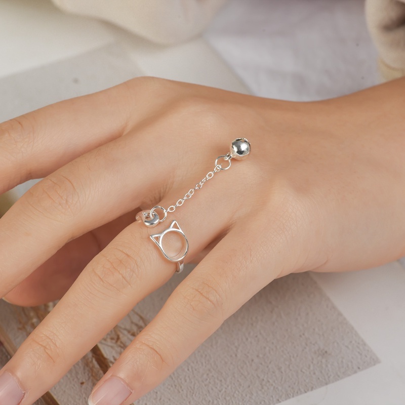 Nhẫn Hở Màu Bạc Đơn Giản Có Thể Điều Chỉnh Kích Thước Hình Mèo Thời Trang Cho Nữ