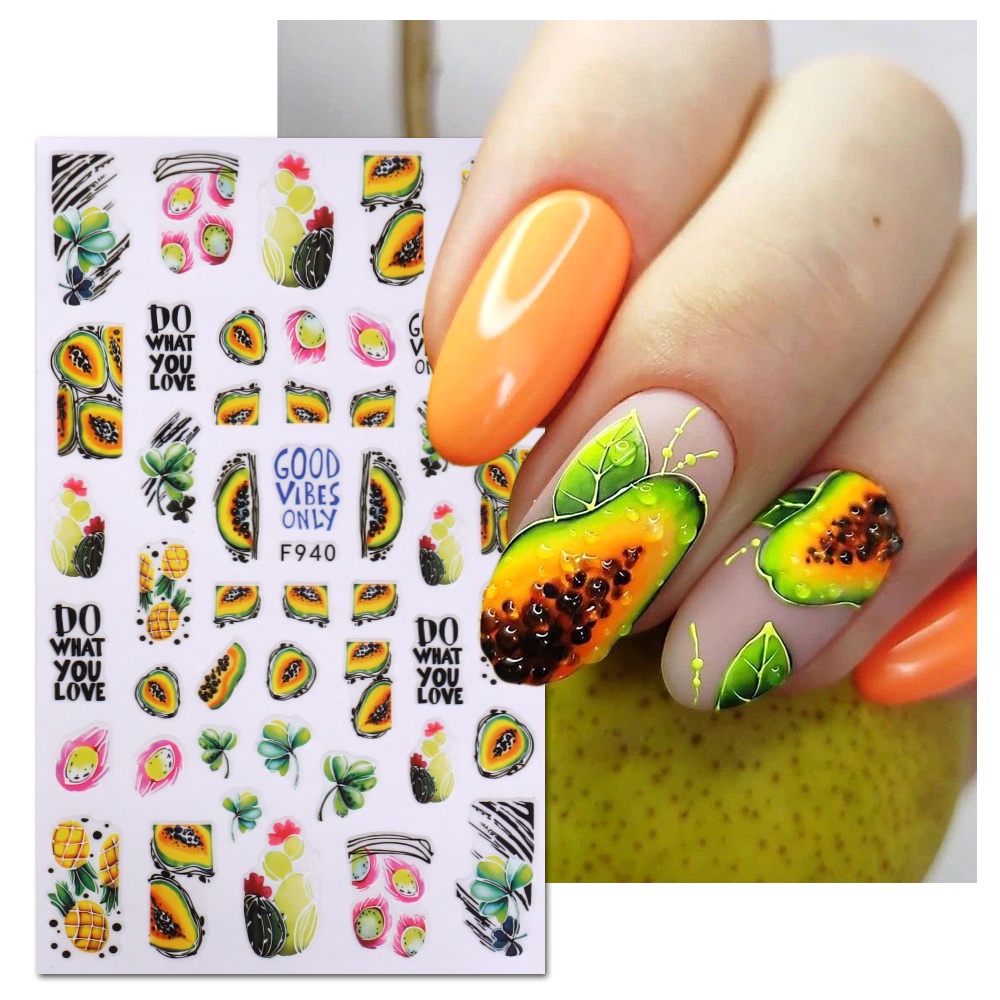Nhãn Dán Móng Tay 3d Họa Tiết Trái Cây Hoạt Hình Dễ Thương