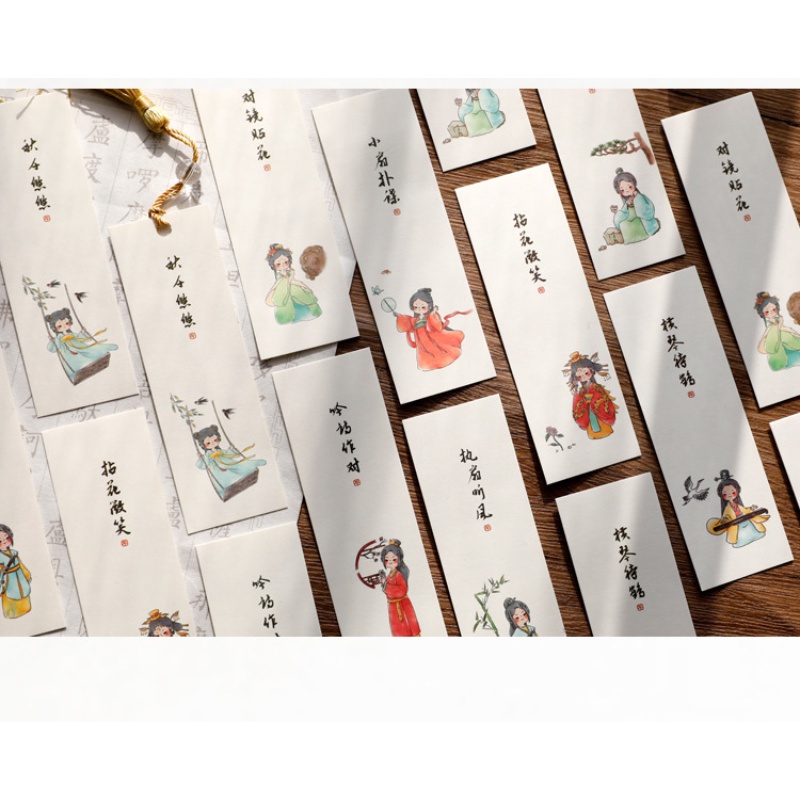 Set 8 Thẻ Đánh Dấu Trang Sách Hình Cô Gái Phong Cách Trung Hoa Sáng Tạo