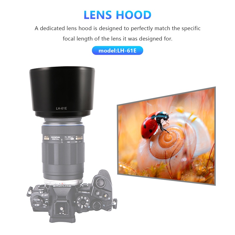 Loa Che Nắng Cho Máy Ảnh Olympus M.ZUIKO ED 75-300mm f / 4.8-6.7 LH-61E Đen