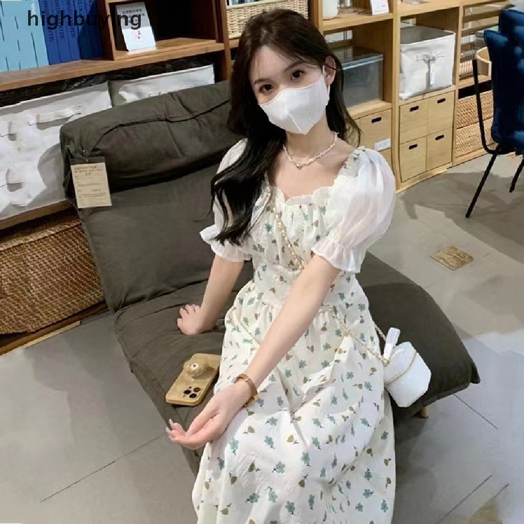 Đầm Midi Chữ A Tay Phồng Ngắn In Họa Tiết Hoa Thời Trang Mùa Hè 2023 Cho Nữ