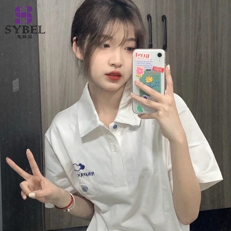 Áo polo Tay Ngắn Dáng Rộng Thiết Kế Mới Thời Trang Mùa Hè Theo Phong Cách Hàn Quốc Cho Nữ