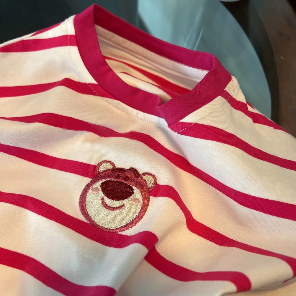 Áo Thun Tay Ngắn Thêu Hình Gấu 90-140CM Thời Trang Mùa Hè Cho Bé Gái